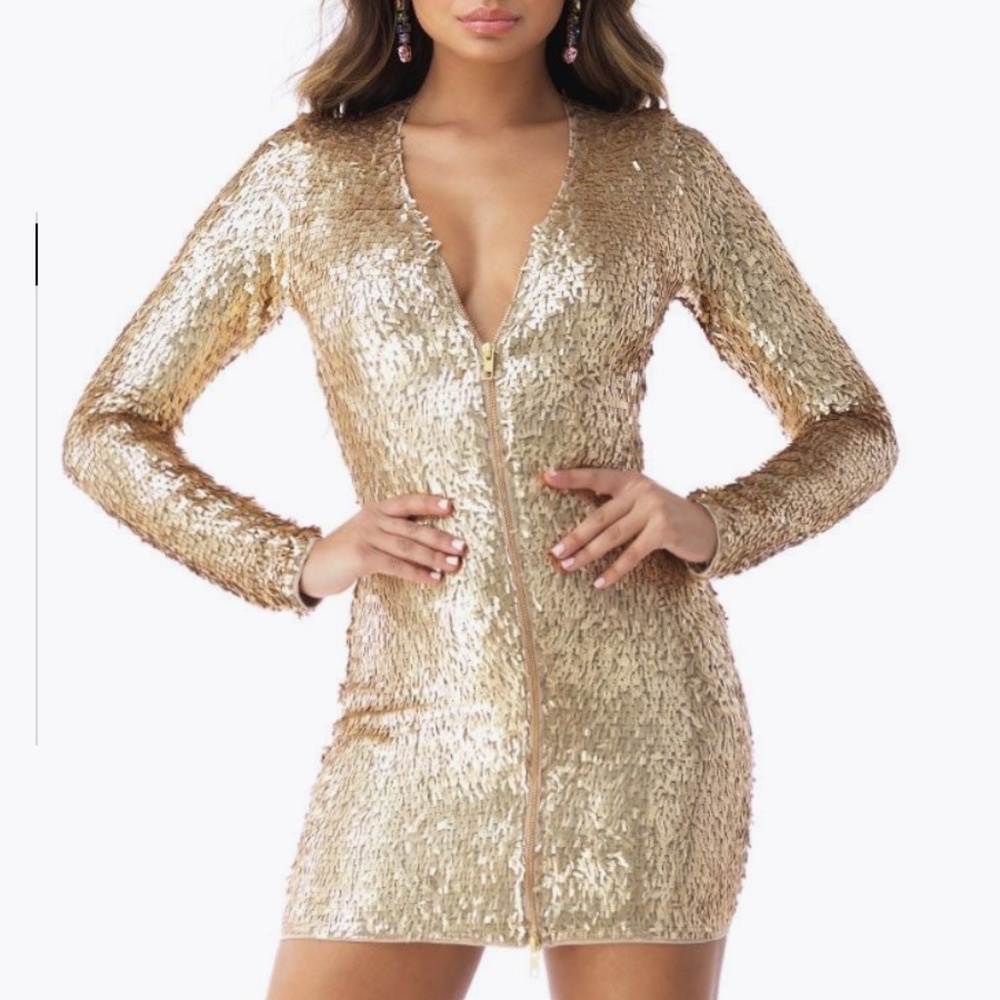 Gold Sequin Mini Dress (Size S) Bodil